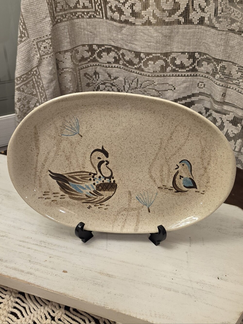 Vintage Red Wing Pottery Bob White Platter MCM Quail 13.5"